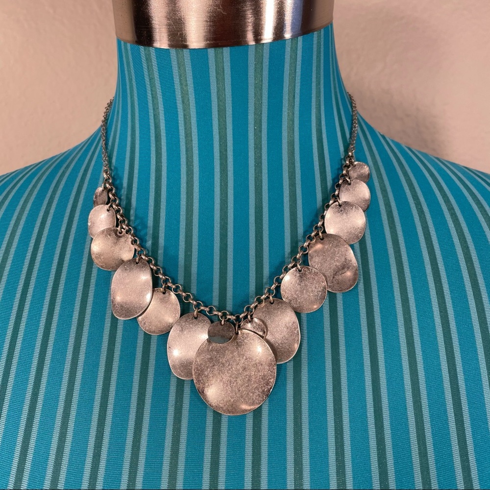 Silver tone disc coin necklace